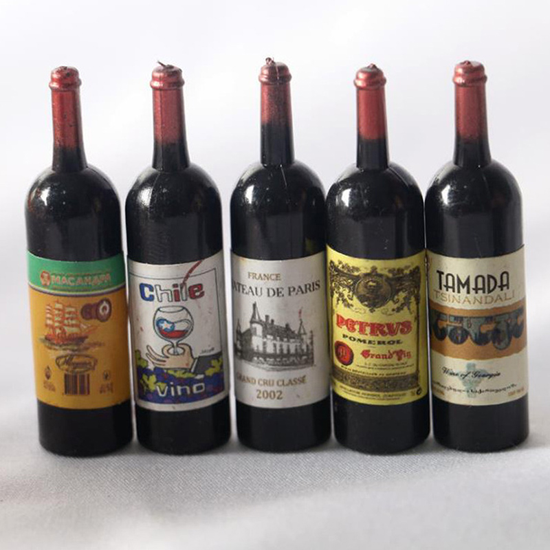 Resin Art Bottle - 5Pcs 1/12 Dollhouse Miniature Wine Bottle