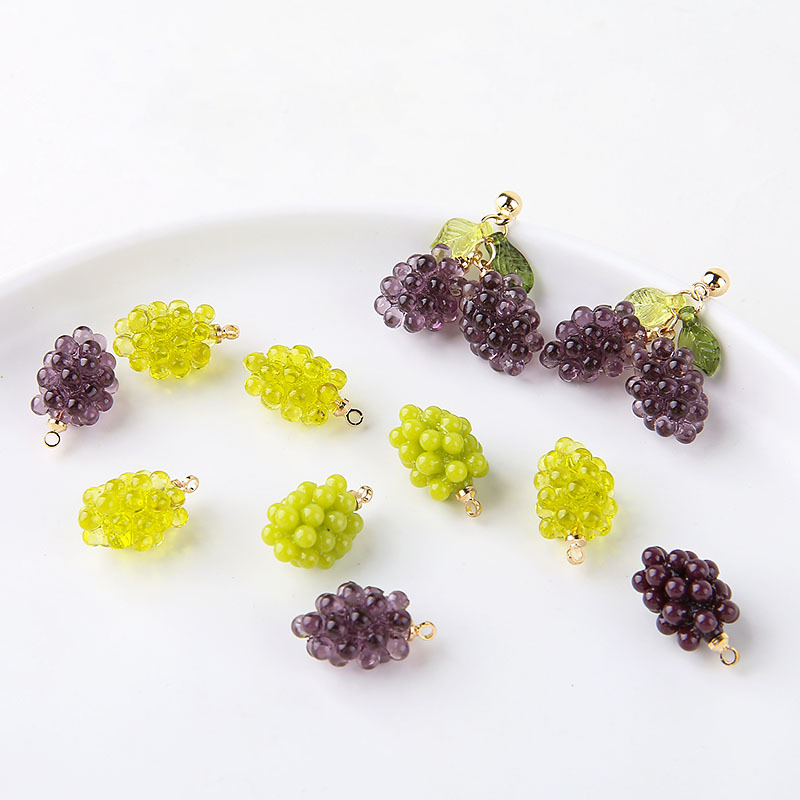 Resin Art Pendant - 6pcs Cute Little Grapes Resin Charms