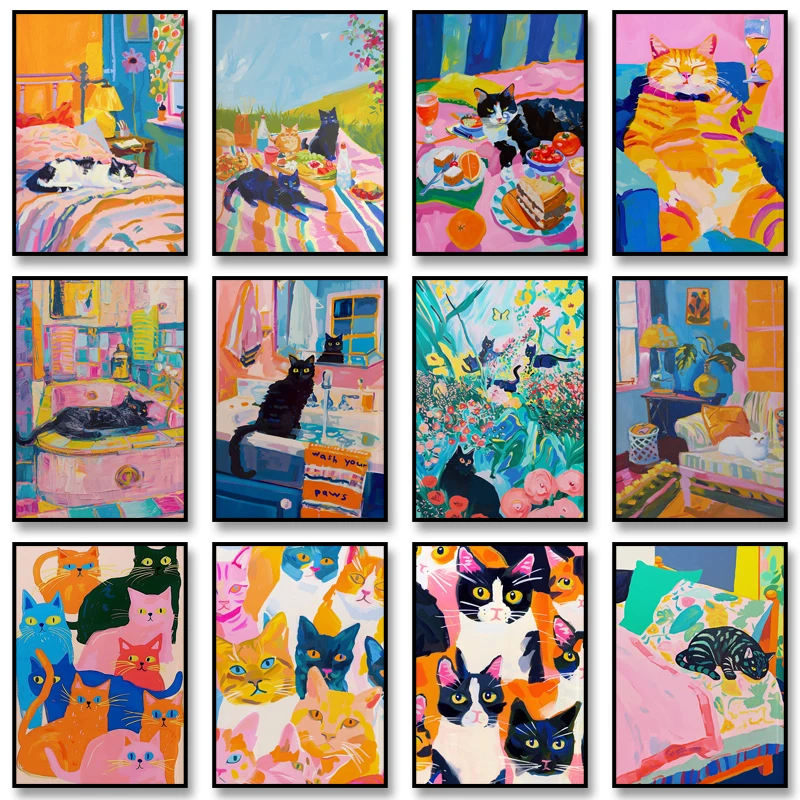 Resin Art Aesthetic - Maximalist Bathroom Decor Poster Trendy Cat