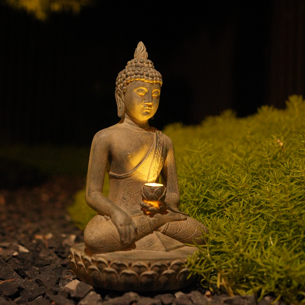 Resin Art India - Zen-Inspired Solar-Powered Buddha Statue with Light