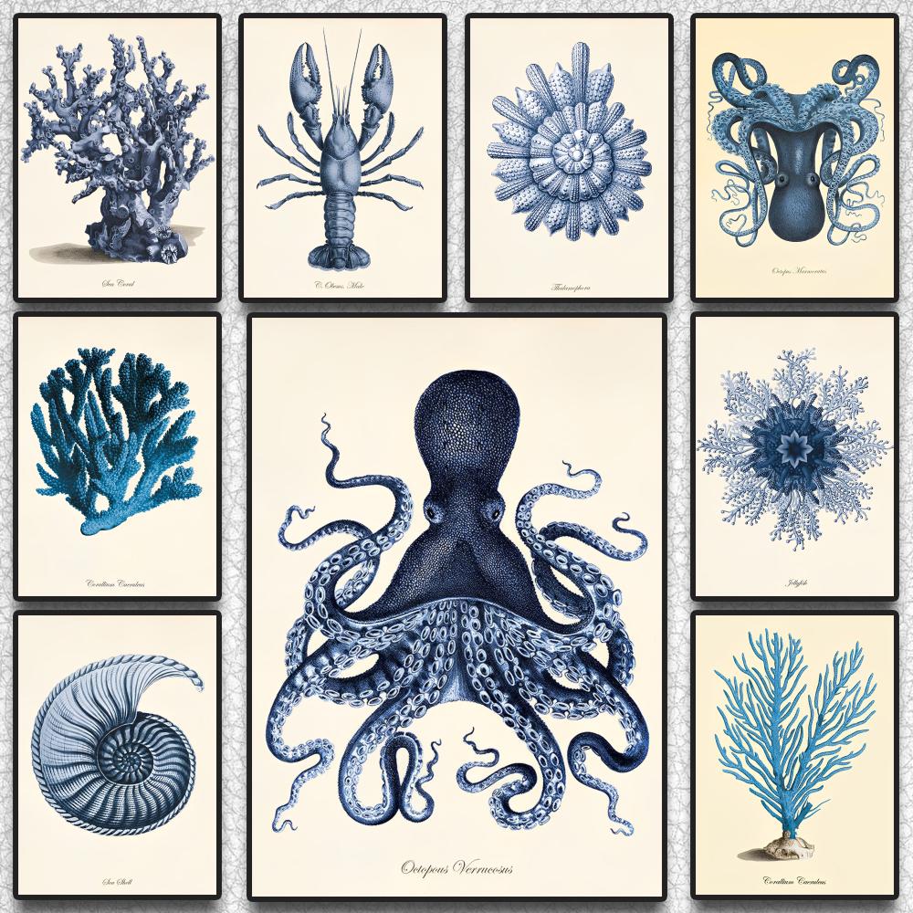 Resin Art Aesthetic - Blue Sea Creature Coral Shrimp Poster
